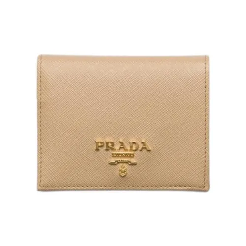 PRADA Saffiano Calfskin Wallet Small Size Women's Sand With Caramel