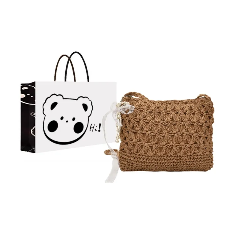 NX DOUGHNUT Straw Woven Shoulder Bag Women's Ecru/Khaki-5