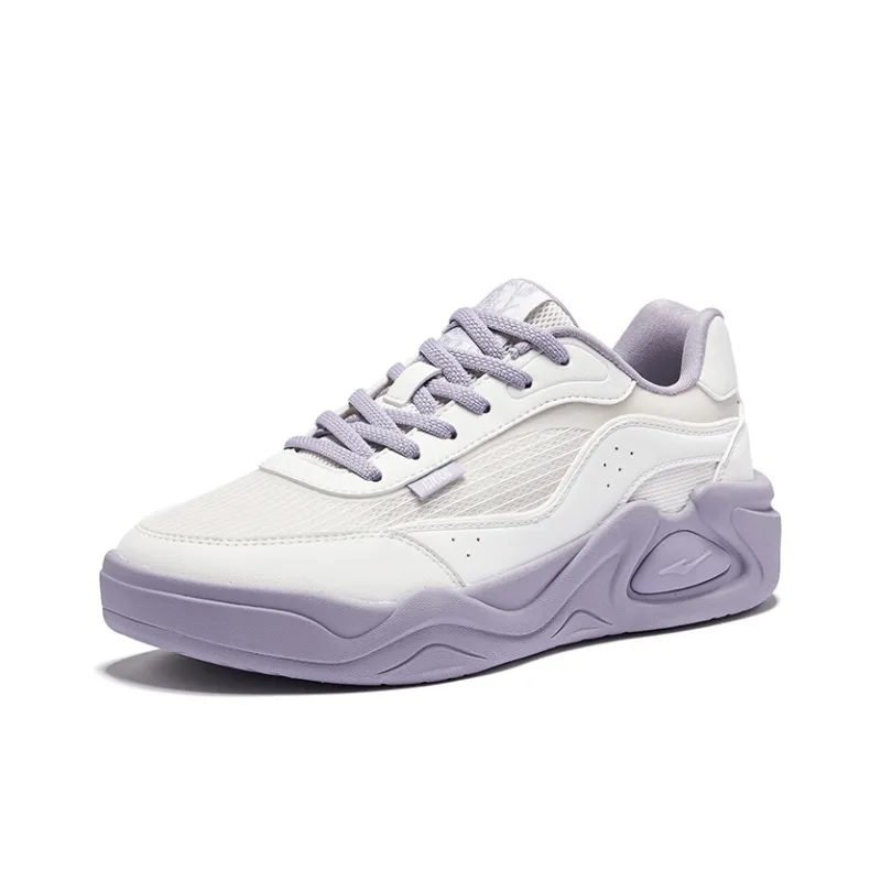 Erke Spring Peach Anti Slip Wear Resistant Low Top Skateboard Shoes Women's Microcrystal White Mineral Purple-2