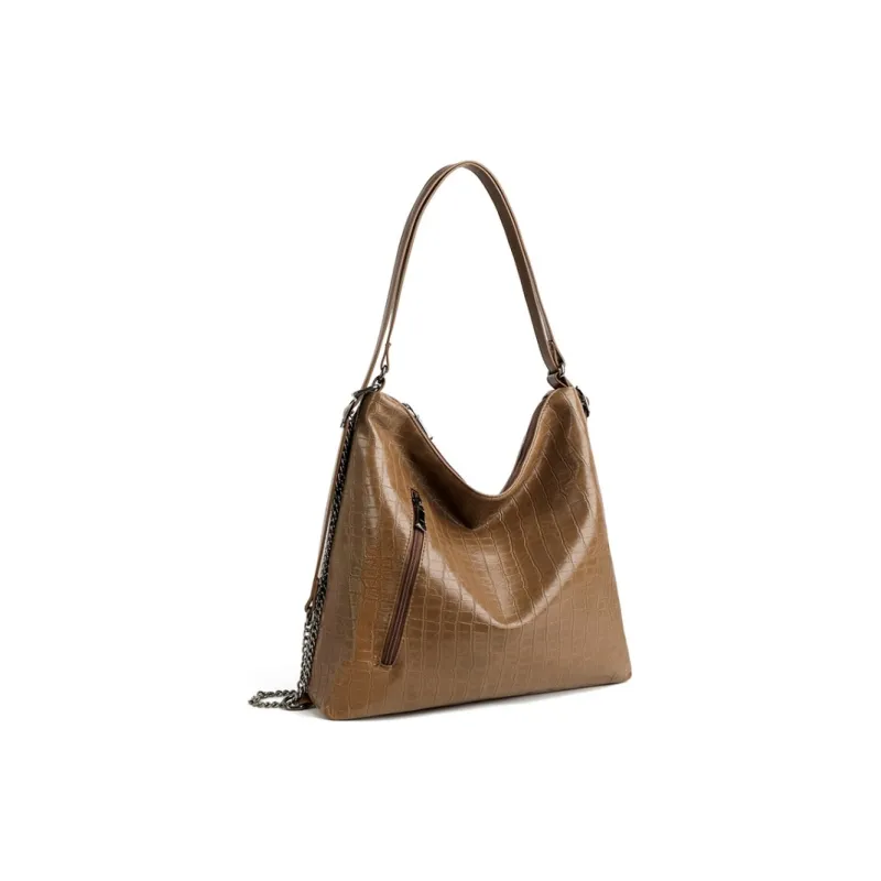 JIEXINI PU Shoulder Bag Regular Women's Black/Brown-3