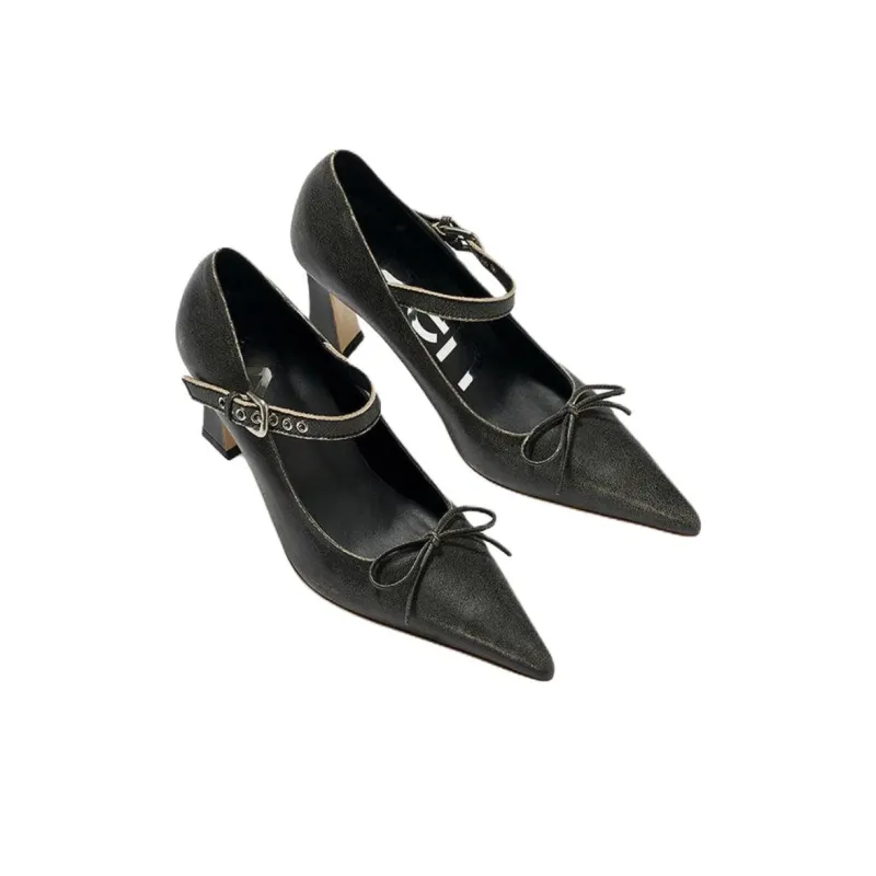 Open Yy Chunky Heel High Heels Women's Charcoal Gray-2