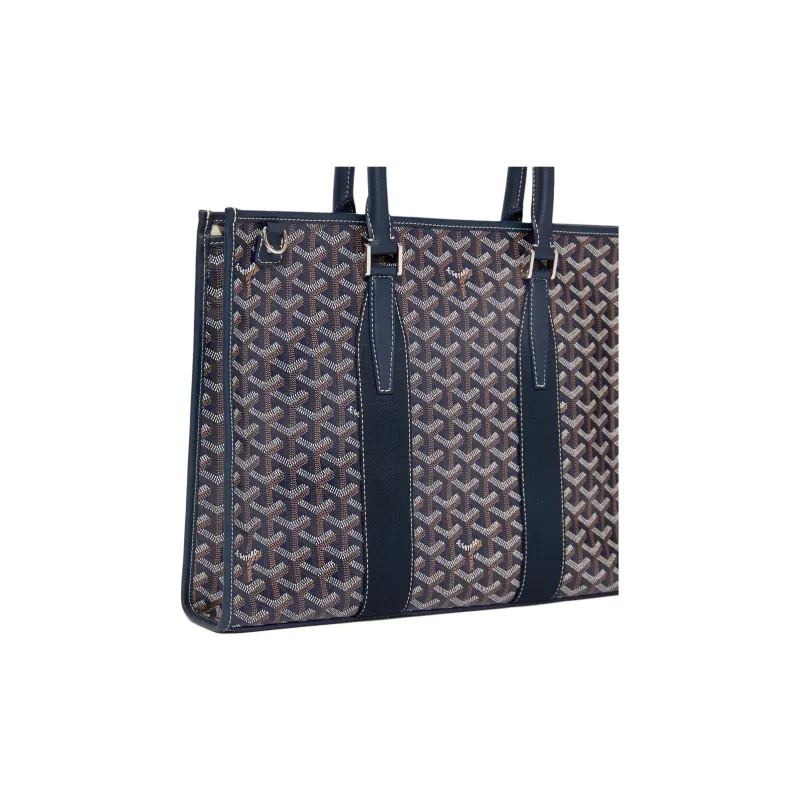 GOYARD Goyardine Canvas With Chevrons Calfskin One Shoulder Crossbody Portable Briefcase Unisex Dark Blue-2