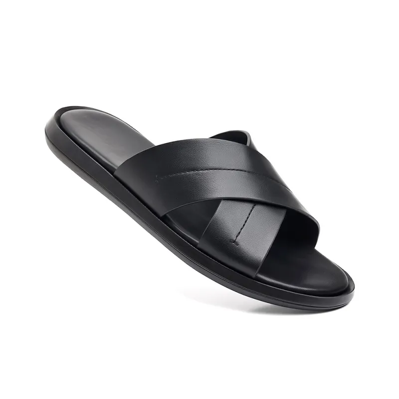 Romon Rubber Sole Cushioning Slide Slippers Men's Black-3