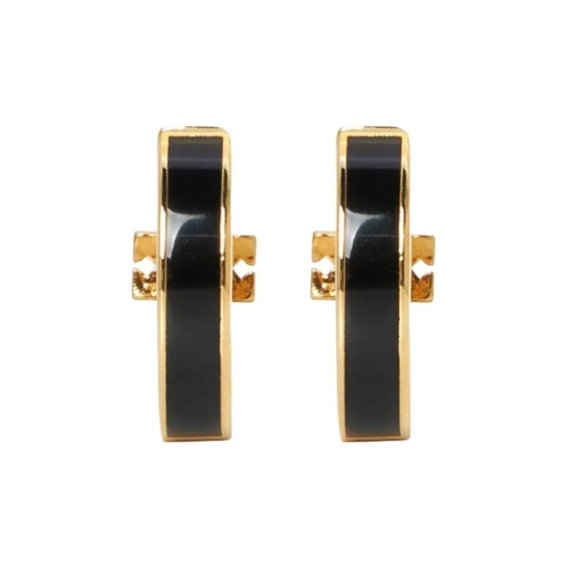 TORY BURCH Brass Enamel Cubic Zircon Earrings Women's Gold/Black-2