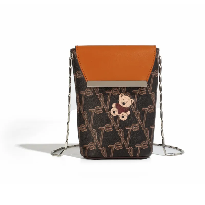 NOISY TEDDY PVC Cell Phone Pouch, Crossbody Bag Regular Women's Beige/Brown/Beige Pink-8