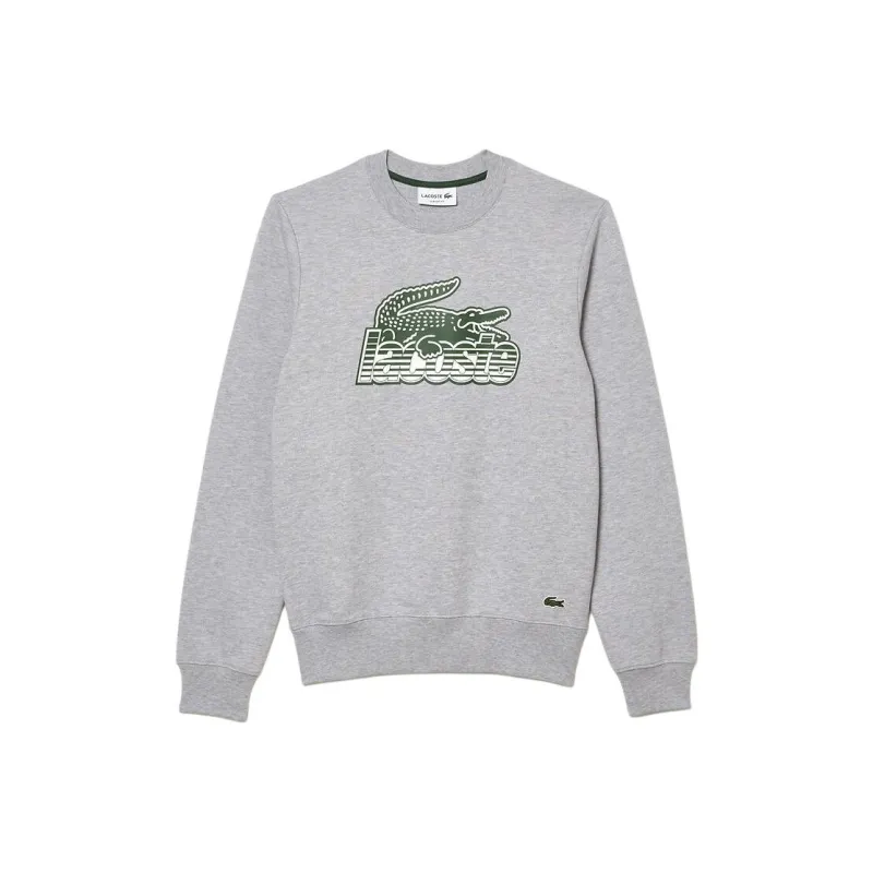 LACOSTE Round Neck Unbrushed Fleece Sweatshirt Men's Silver Ceramic-0