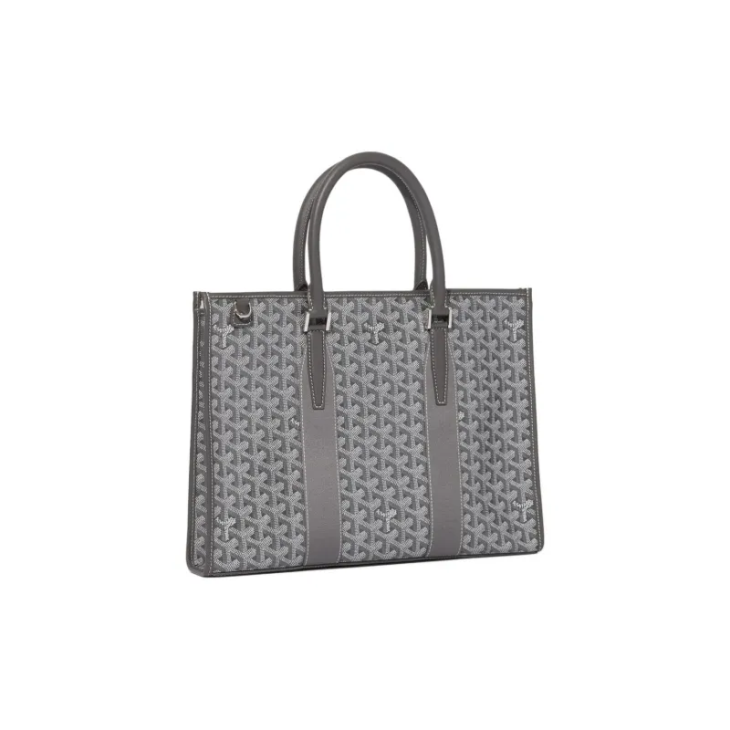 GOYARD Goyardine Canvas With Chevrons Calfskin One Shoulder Crossbody Portable Briefcase Unisex Gray-1