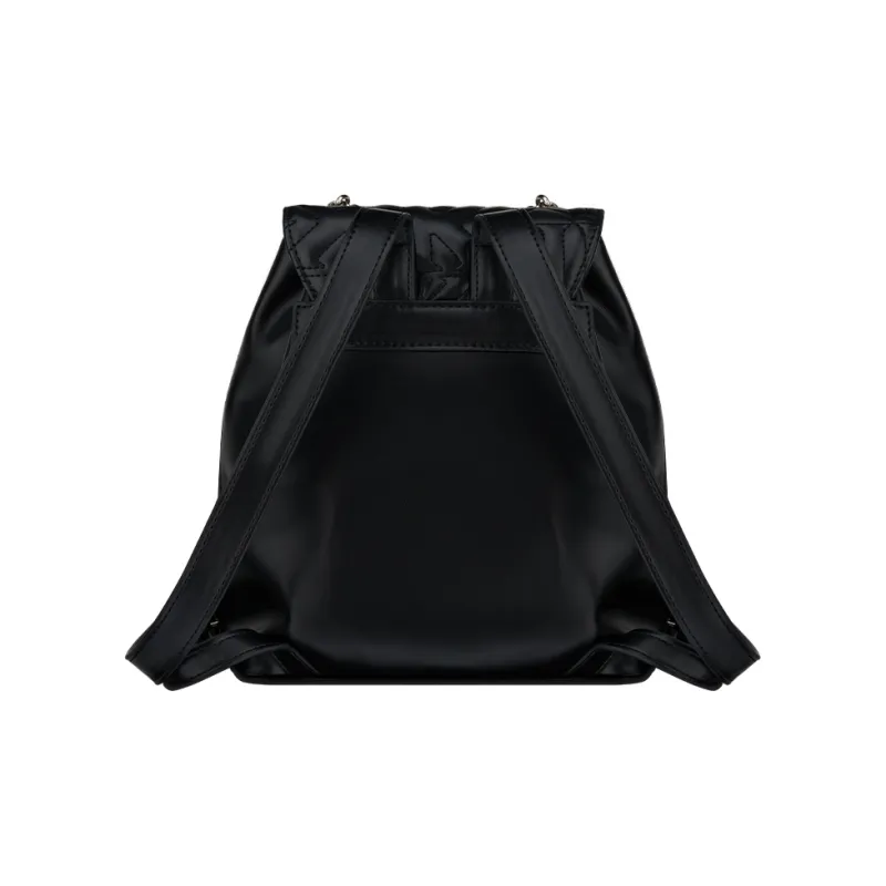 Kappa Polyurethane Chanel Inspired Backpack, Schooling Backpack, Commute Chain Backpack Women's Classic Black-2