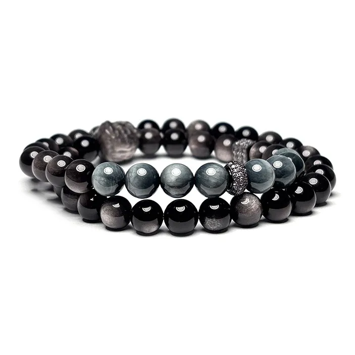 MOUNTAINS AND MANS Obsidian New Chinese Style Stackable Good Luck Beaded Bracelet Men's-2