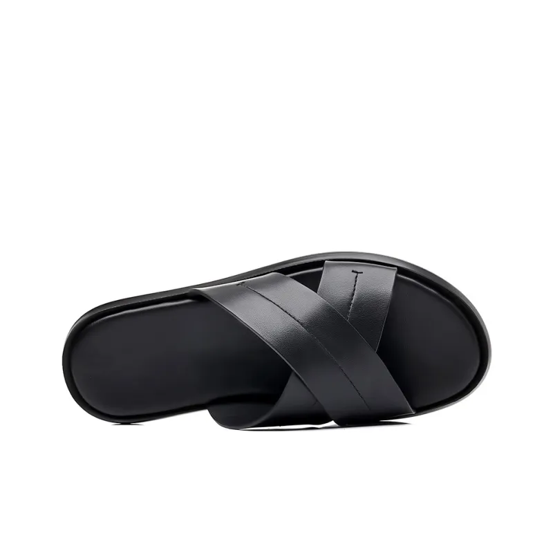 Romon Rubber Sole Cushioning Slide Slippers Men's Black-4