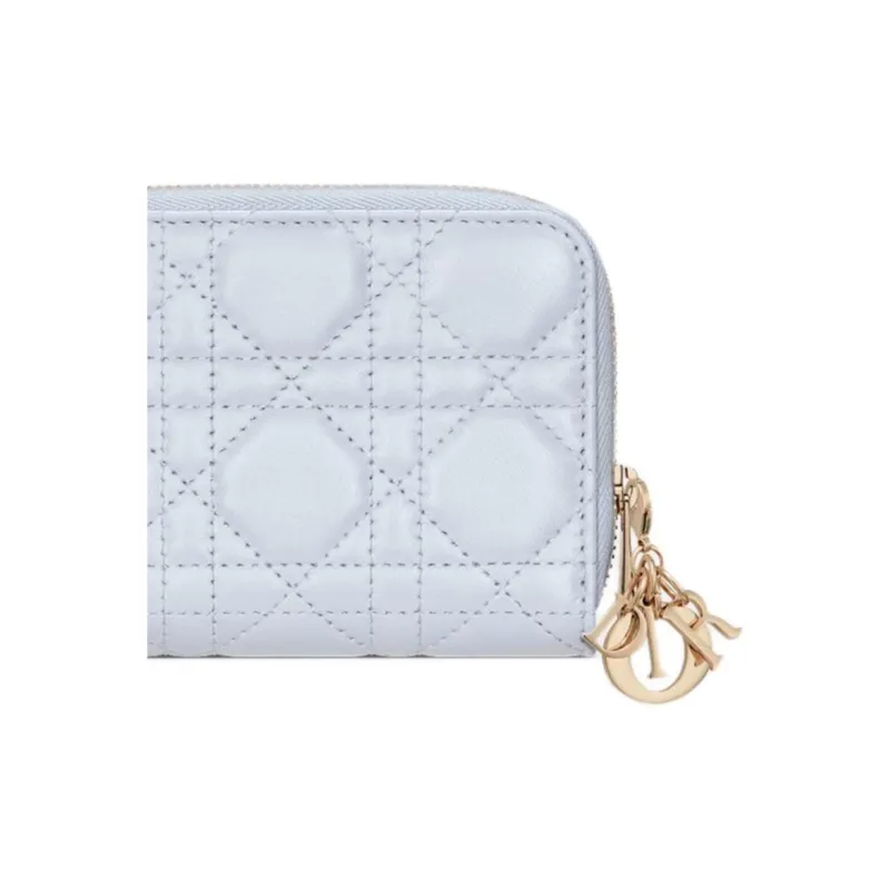DIOR Lady Dior Lambskin Wallet Women's Light Blue-5