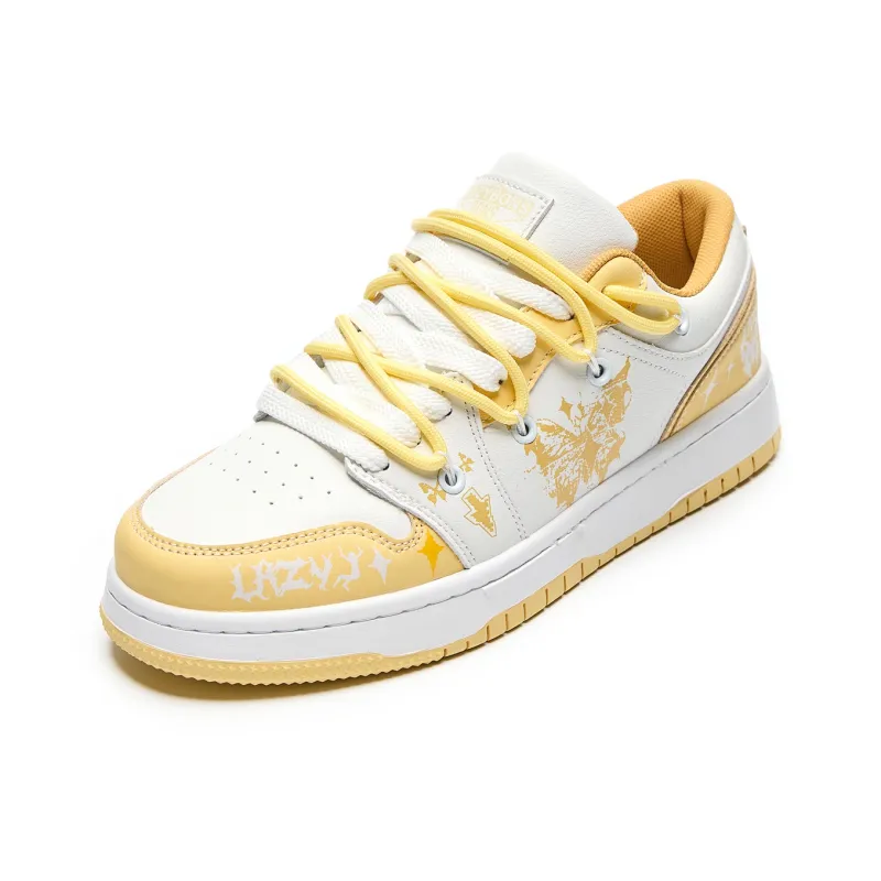 LAZY BONS Slip Resistant And Breathable Low Top Skateboard Shoes Unisex Light Yellow-2