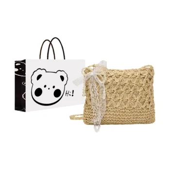 NX DOUGHNUT Straw Woven Shoulder Bag Women's Ecru/Khaki