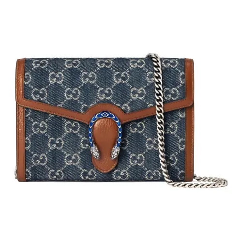 GUCCI Dionysus Denim With Leather Wallet Shoulder Bag Crossbody Bag Mini Women's Gray Blue/Brown