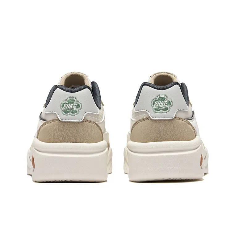 Erke Anti Slip Wear Resistant Low Top Skateboard Shoes Men's Microcrystalline White Light Linen-3