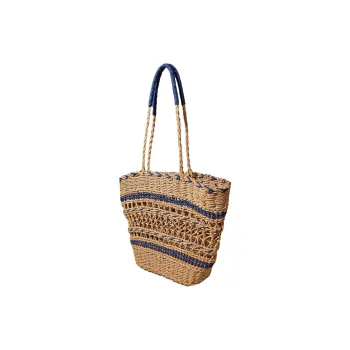 Boniu Straw Shoulder Bag Women's Blue & Camel/Yellow & Camel