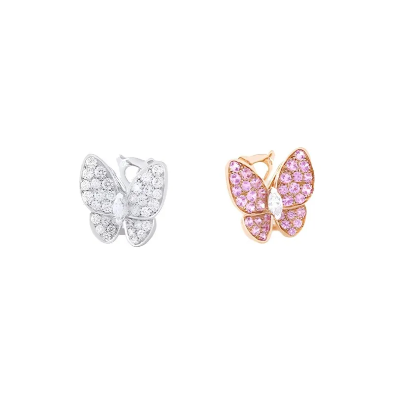 Van Cleef & Arpels Rose Gold White Gold Diamond Stud Earrings Unisex Multicolor-0