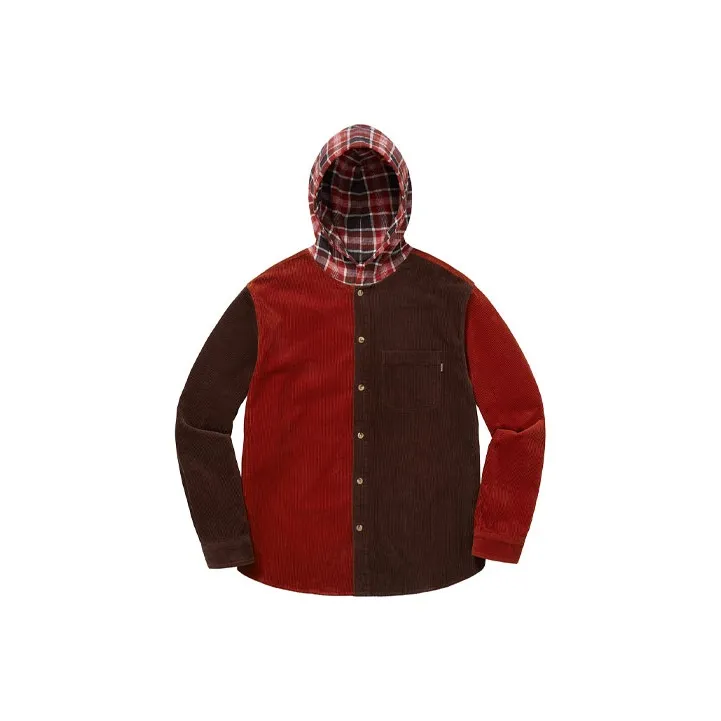 Supreme Hooded Color Blocked Corduroy Shirt-0
