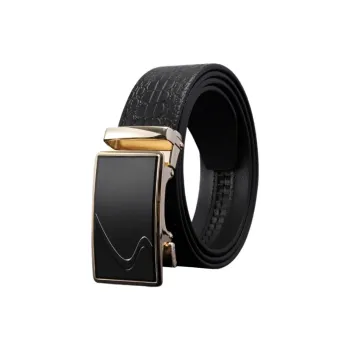 ROSEROOEN Top Grain Cow Leather Belts Men's Gold Tone Lock Black Body Crocodile Pattern 3.5cm