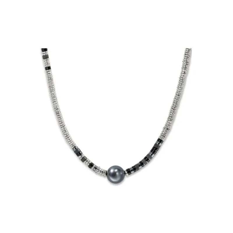 John Hardy Sterling silver Heishi Onyx And Pearl Necklace-0