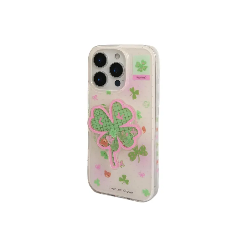 Sopi Acrylic Material Four Leaf Clover Bear Stand Phone Cases Compatible With IPhone 16/15 Pro Max/Apple 13/14 Pro/Max-2