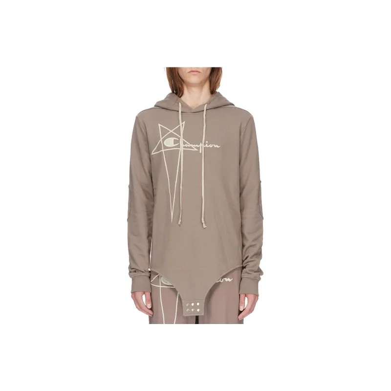 RICK OWENS X Champion Logo Embroidered Drawstring Hooded Bodysuit-0