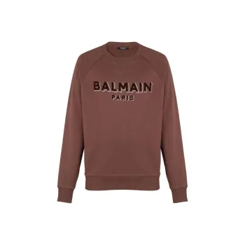 BALMAIN Flock And Foil Paris Logo Crew Sweatshirt