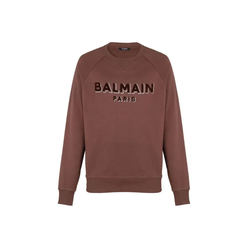 BALMAIN Flock And Foil Paris Logo Crew Sweatshirt-0