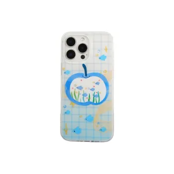 Sopi Acrylic Material Blue Plaid Apple Little Fish Phone Cases Compatible With IPhone 16/15 Pro Max/Apple 13/14 Pro/Max
