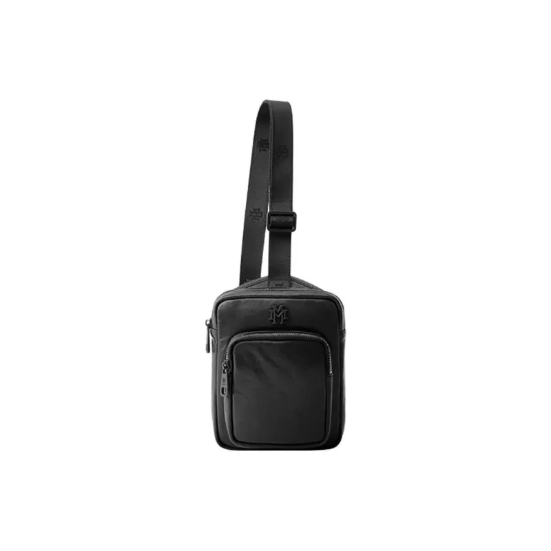 FION Mountain And Sea Journey Series Cow Leather Sling Bag Men's Black-3
