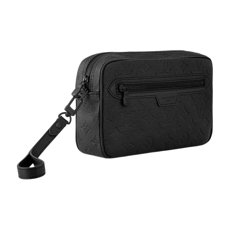 LOUIS VUITTON Embossed Calfskin Clutch Regular Men's Black-1