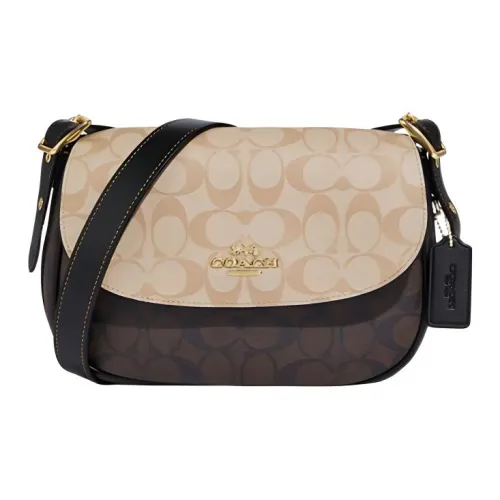 COACH Macie Artificial Leather Saddle Bag, Crossbody Bag, Shoulder Bag Medium Size Women's Light Khaki & Brown