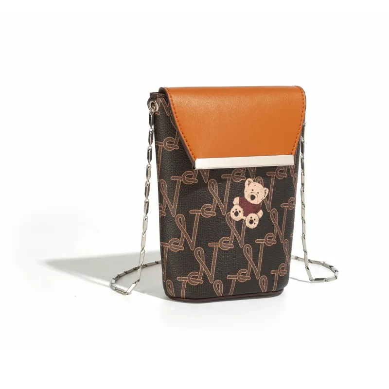 NOISY TEDDY PVC Cell Phone Pouch, Crossbody Bag Regular Women's Beige/Brown/Beige Pink-9