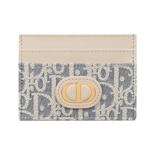 DIOR 30 Montaigne Cotton With Calfskin Card Holder Women's Blue