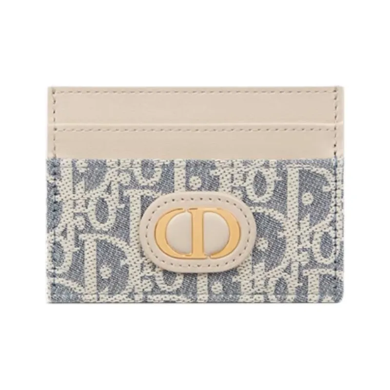 DIOR 30 Montaigne Cotton With Calfskin Card Holder Women's Blue-0