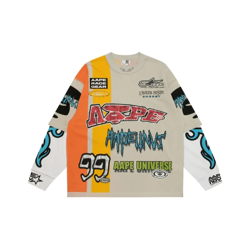 Aape Crackle Print Patchwork Long Sleeved T Shirt Men's-0