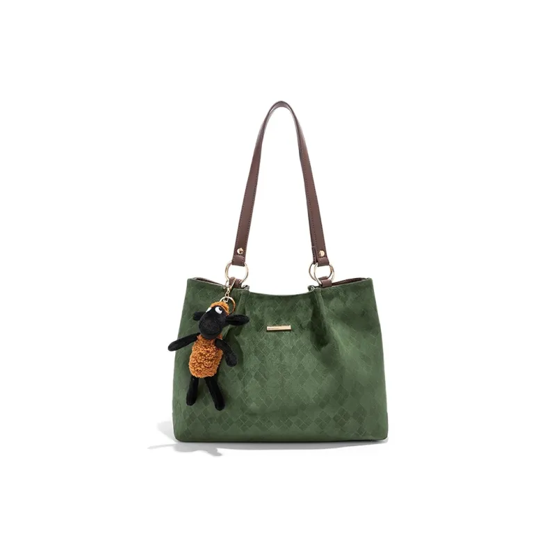 CLEVER& KETCH Suede Tote Bag Shoulder Bag Women's Green/Black/Brown/Purple/Ecru/Red/Blue-0