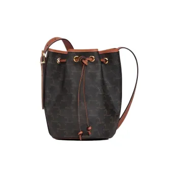 CELINE Triomphe Canvas With Calfskin Canvas Bag Bucket Bag Handbag Shoulder Bag Crossbody Bag Small Size Women's Tawny