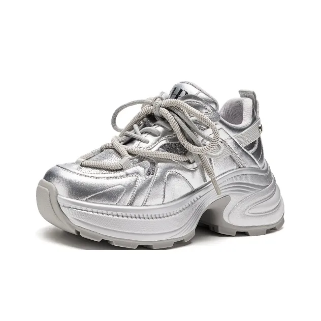 HR Slip Resistant Low Top Chunky Sneakers Women's Silver-1