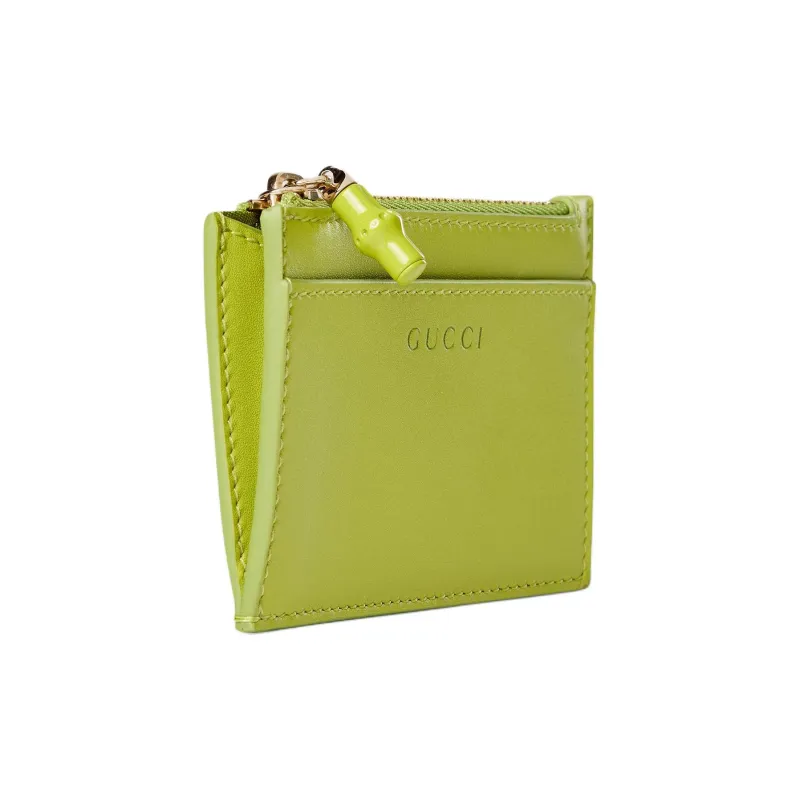 GUCCI Smooth Leather Card Holder Women's Bright Green-1