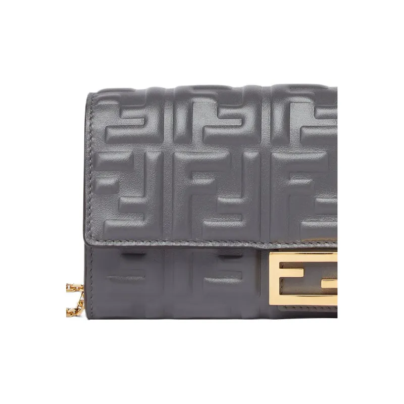 FENDI Baguette Lambskin Wallet Women's Gray-4