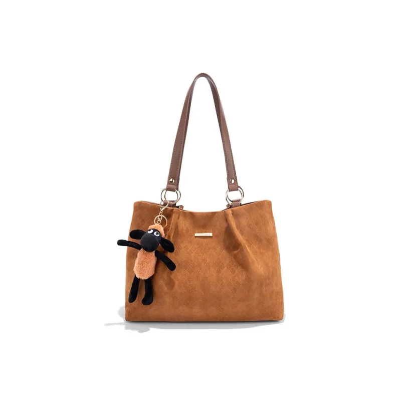 CLEVER& KETCH Suede Tote Bag Shoulder Bag Women's Green/Black/Brown/Purple/Ecru/Red/Blue-8