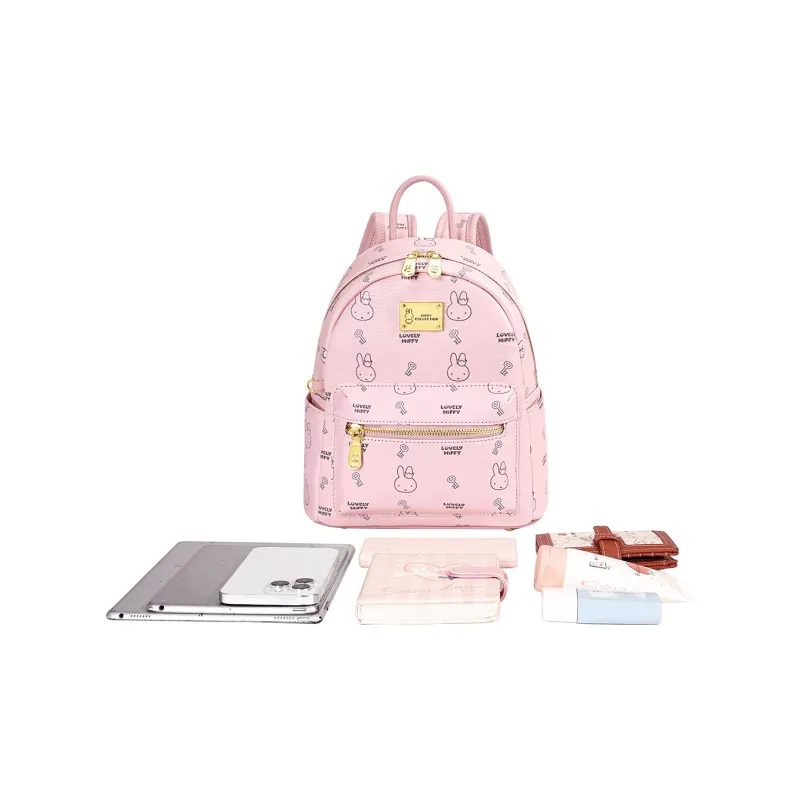 Miffy Synthetic Leather Backpack Women's Ecru/Pink/Brown-11