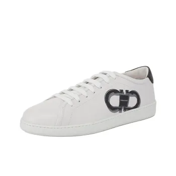 FERRAGAMO Low Top Skateboard Shoes Men's White Black Heel Tab
