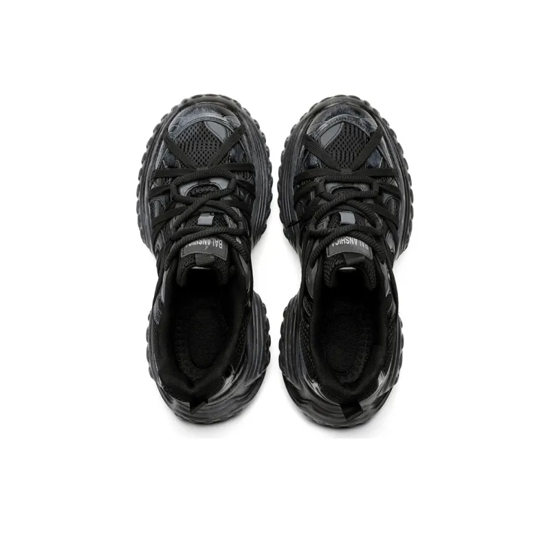 Kuding Chunky Sneakers Unisex Low Top Champagne/Black-9