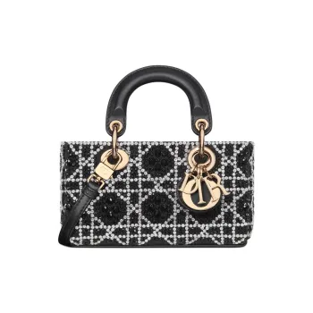 DIOR Lady D Joy Cotton One Shoulder Handbag Mini Women's Black
