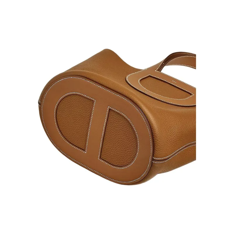 HERMES In The Loop Clemence Bullhide With Swift Calfskin Vegetable Basket Pig Nose Bucket Bags Handbags Women's Gold-4
