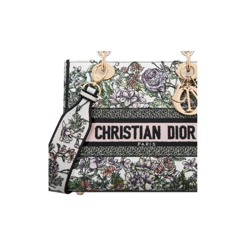 DIOR Lady D Lite Cotton Lady Dior Bag, One Shoulder Handbag Medium Size Women's White & Multicolor-5