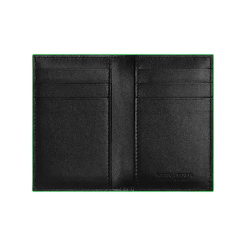 Bottega Veneta CASSETTE Cow Leather Card Holder Men's Black & Parrot Green-1