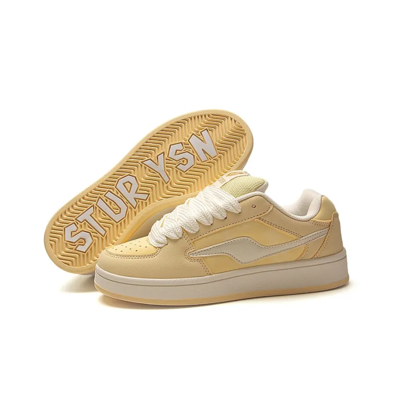 STUR YSN Wear resistant And Lightweight Low Top Skateboard Shoes Women's Almond Yellow-5